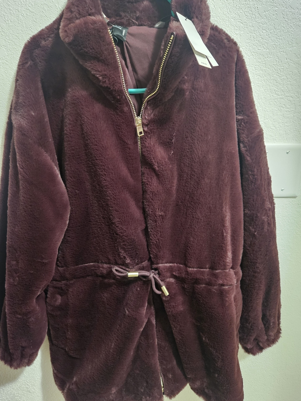 Tahari Plush Faux-Fur Teddy Jacket in Burgundy